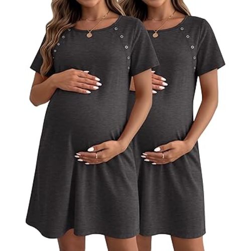 Huukeay 2 Pack Labor and Delivery Hospital Gown Women Nursing Birthing Maternity Dress 3 In1 Breastfeeding Buttons Pjs Robe