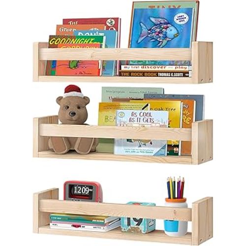Floating Nursery Book Shelves 16x17 inch 3-Pack- Versatile, Sturdy, Easy Mount | Baby Book Shelf for Nursery Wall Decor, Kids Book Shelf for Wall Mounted, Wall Book Shelves for Bedroom Kids
