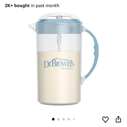 Dr. Brown's Baby Formula Mixing Pitcher with Adjustable Stopper, Locking Lid & No Drip Spout, Blue, BPA Free, 36oz, 1 Pack