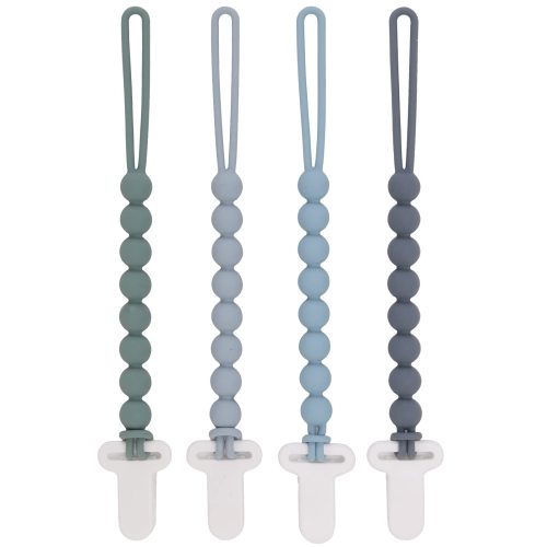4-Pack Silicone Pacifier Clips .. with One-Piece Beads for .. Baby Boys and Girls .. - Flexible and Rust-Free .. Holders for Teething Relief .. and Baby Essentials, Safe .. for Newborns (Grey)
