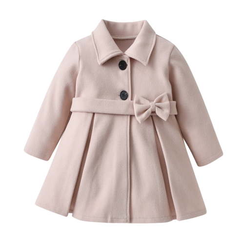 Odeerbi Toddler Girls Winter Wool Coat Bow Dress Coat Winter Jackets Button Peacoat Toddler Lie Fallow Clothes Outwear Beige 3-4 Years