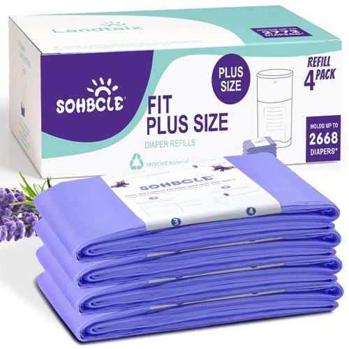 Diaper Pail Refill Bags Compatible with Dekor Plus Diaper Pail Refills 4 Pack Extra 12% Length,Holds up to 2668 Diapers,Extra 30% Thickness Powerful Odor Eliminate Lavender Scent for Baby/Adult