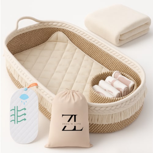 ZEAL'N LIFE L-Size Baby Changing Basket with Cotton, Boho Pattern, Diaper Changing Pad, Thick Foam Mat and Portable Changing Pad, 1 Count