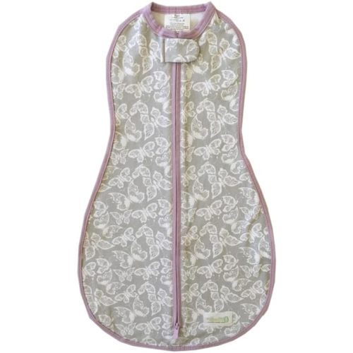 Woombie Original Baby Swaddling Blanket - Self-Soothing, Cotton Baby Swaddle with Zipper - Wearable Sleep Blanket, Butterflies with Pink Trim, 14-19 lbs