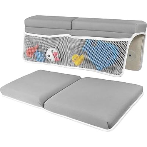 Baby Bath Kneeler and Elbow Rest Pad Set - Non-Slip Quick Dry Knee Pad for Bathing Babies and Bath Elbow Rest Pad with Pockets for Baby Bath Accessories