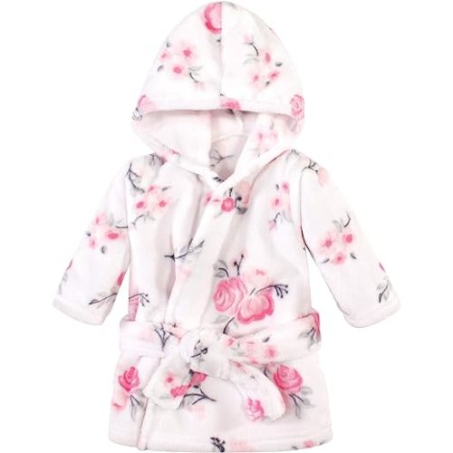 Hudson Baby Unisex Baby Plush Animal Face Bathrobe, Pink Floral, 0-9 Months