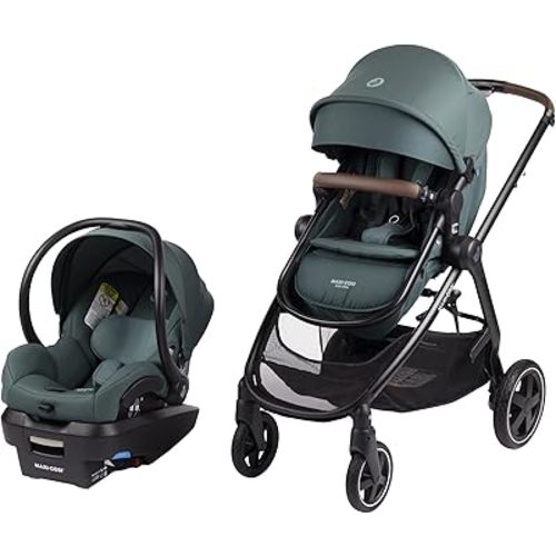 Maxi-Cosi Zelia Max 5-in-1 Modular Travel System, Carraige mode, Reversible toddler seat, Use from birth, Mico infant car seat (included), Essential Green