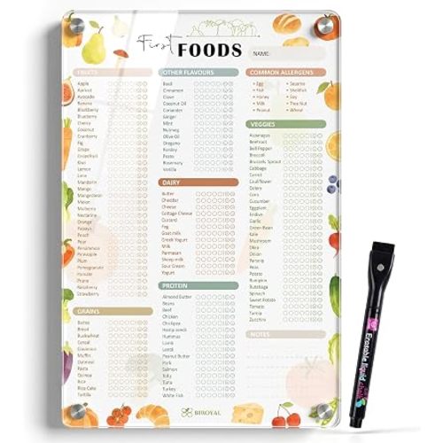 BIROYAL Acrylic Baby First Foods Checklist Magnet with 1 Marker