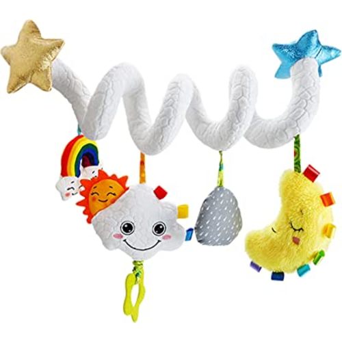 Jollybaby Baby Crib Car Seat Stroller Toys No Music Box, Plush Activity Hanging Spiral Activity Pram Crib with Teether Rattles and Crinkle Paper for Babies Infant Boys Girls(Cloud)