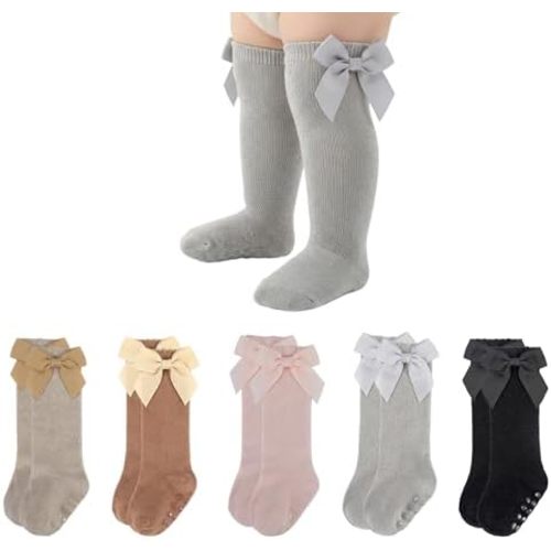 Baby Knee High Socks Girls Newborn Infants Toddlers Cotton Bow Ruffle Long Socks Non Slip Stockings Dress Socks