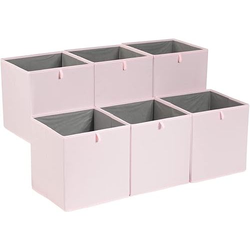 Amazon Basics Cube Organizer Bins, Collapsible Storage Baskets for Shelves, Peony Pink, Pack of 6, 13x15x13"