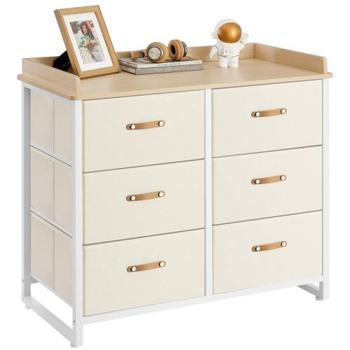 SONGMICS Kids Dresser with 6 Drawers Boys Girls Dresser for Baby with Water-Resistant Changing Table Storage Organizer Cabinet Beige