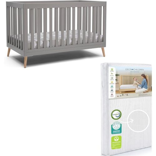 Delta Children Essex 4-in-1 Baby Crib & Mattress, Grey/Natural