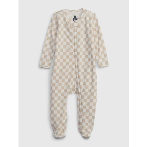 Baby Print Footed One-Piece in quail brown