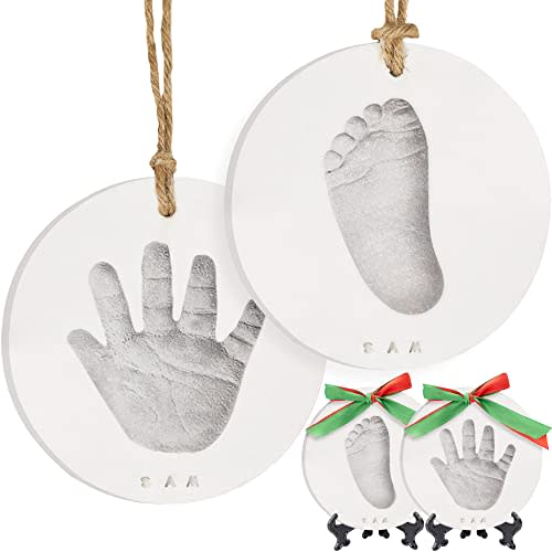 Baby Hand and Footprint Kit - Personalized Baby Foot Printing Kit for Newborn - Baby Footprint Kit for Toddlers - Baby Keepsake Handprint Kit - Baby Handprint Ornament Maker (Silver Paint)