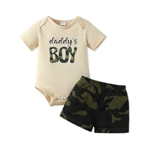 NZRVAWS Newborn Baby Boy Clothes Letter Printed Romper Shorts Summer Infant Outfits Camo Clothing Set 0 3 6 9 12 Months