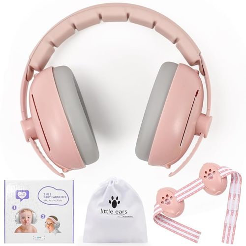 Baby Ear Muffs Noise Protection - 2-in-1 Baby Noise Cancelling Headphones for Infants to Toddlers Ages 3-48 Months, Pink