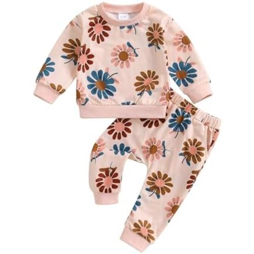Toddler Baby Girl Clothes Floral Long Sleeve Pullover Sweatshirt Tops Pants Set Flower Infant Fall Winter Outfits