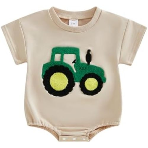 MoZiKQin Baby Boy Summer Clothes Farm Tractor Bubble Romper Short Sleeve Jumpsuit Shirt Infant Cute Summer Outfit