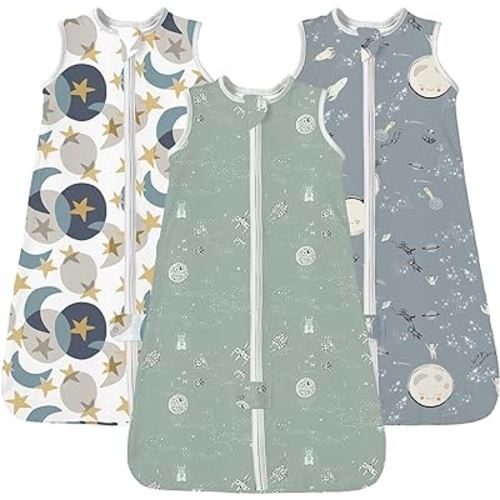 TotAha Baby Sleep Sacks 3-Pack, Stretchy Sleepsack, Silky Comfort, Buttery Soft, Swaddle Transition Sleeping Bag, 2-Way Safe Zippers, Wearable Blanket Baby Sleep Bag for 6-12-15 Months 0.5 TOG