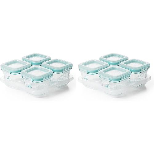 OXO Tot Glass Baby Blocks Food Storage Containers, Teal, 4 oz (Pack of 2)
