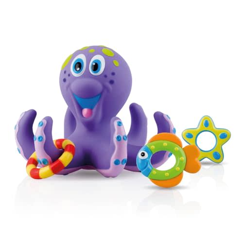 Nuby Floating Octopus Toy with 3 Hoopla Rings - Baby Bath Toy for Boys and Girls - 18+ Months - Purple (Pack of 1)