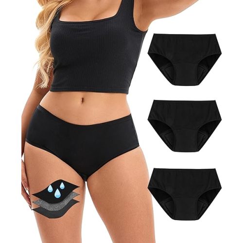 Women's Incontinence Underwear, 100ml Leak-Proof Period Panties Brief Hipster for Heavy Flow Postpartum Bladder Leak 3 Pack (Black, Large)