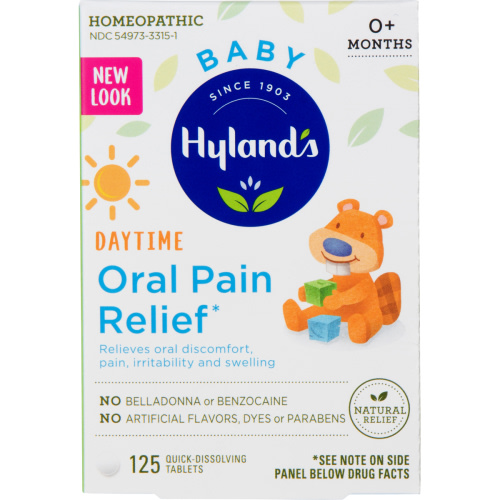 Hyland's Baby Oral Pain Relief Tablets with Chamomilla, Soothing Natural Relief of Oral Discomfort, Irritability, and Swelling, 125 Count.