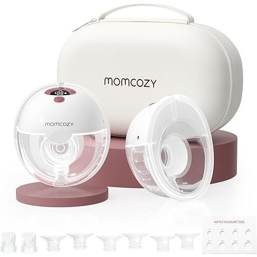 Momcozy Breast Pump Hands Free M5, Wearable Breast Pump of Baby Mouth Double-Sealed Flange with 3 Modes & 9 Levels, Electric Breast Pump Portable - 24mm, 2 Pack Cozy Red