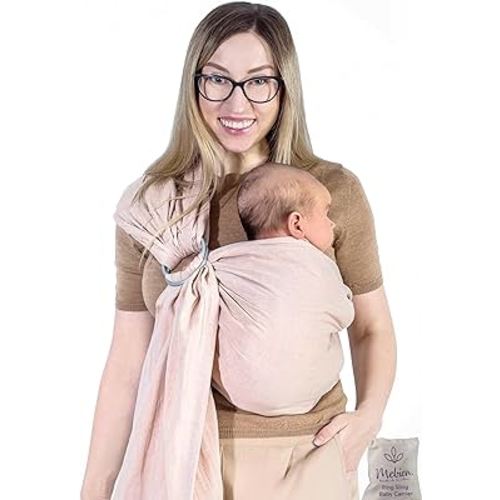 Ring Sling Baby Carrier 100% Cotton Muslin Front and Chest Newborn to Toddler Carrier Baby Sling (Sunset Rose)
