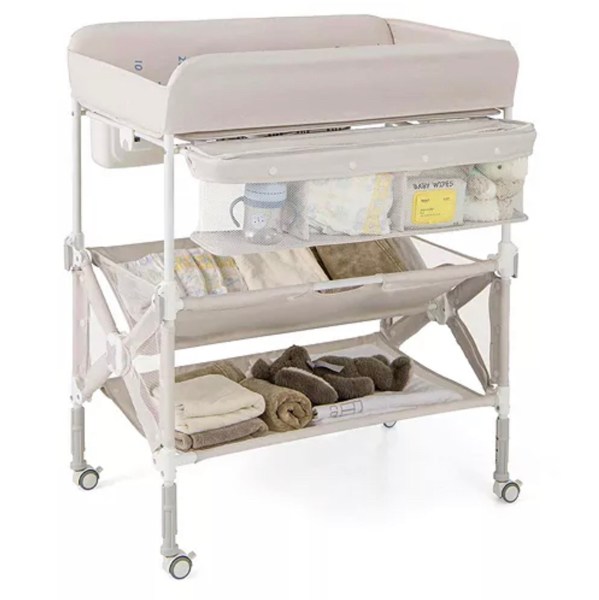Portable Baby Changing Table with Wheels Adjustable Height Large Storage Rack