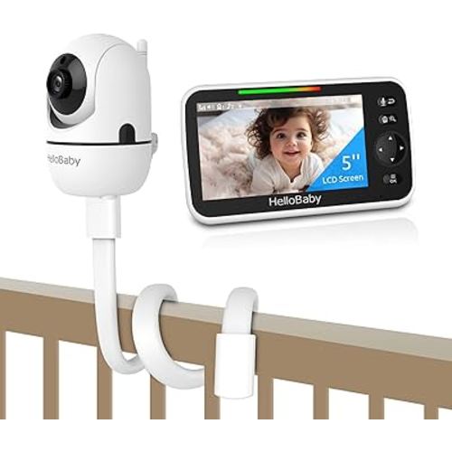 HelloBaby Wall Mounted Baby Monitor No WiFi, 5''Sreen with 30-Hour Battery, Baby Monitor with Camera and Audio, Hello Baby Monitor with Mount