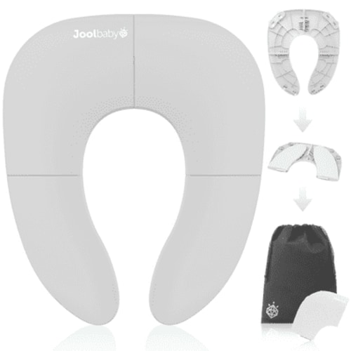 Jool Baby Folding Travel Potty Training Seat for Toddlers, Fits Round & Oval Toilets, Non-Slip Suction Cups, Includes Free Travel Bag (Gray)