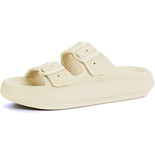 BRONAX Pillow Slippers for Women and Men | Adjustable Double Buckle Shower Slides | Cushioned Thick Sole Sandals
