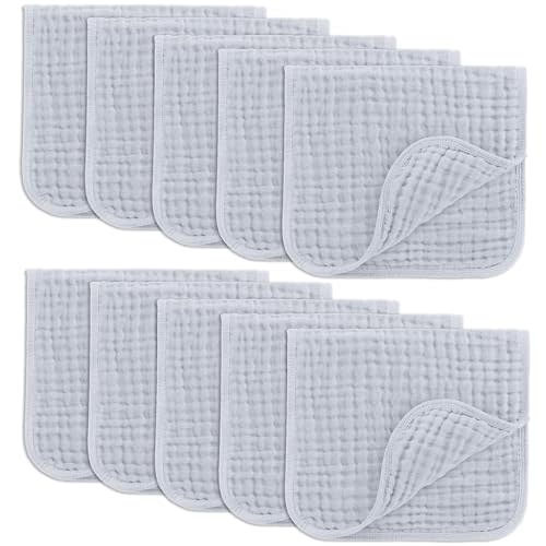 Comfy Cubs Muslin Burp Cloths Set Large 100% Cotton Hand Washcloths for Babies, Baby Essentials 6 Layers Extra Absorbent and Soft Boys & Girls Baby Bibs & Burp Cloths Set (Slate, 10-Pack, 20" X10")