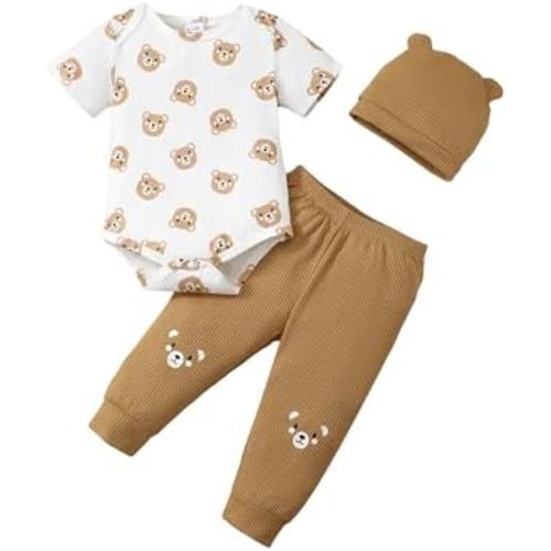 SUNNY PIGGY Baby Boy Clothes Newborn Boy Outfit Infant Romper Spring Summer Long Pants Set Hat 3PC