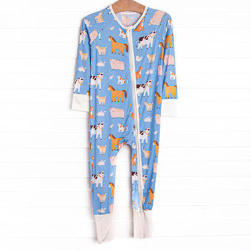 Barnyard Bedtime Bamboo Zippy Pajama, Blue – Stitchy Fish