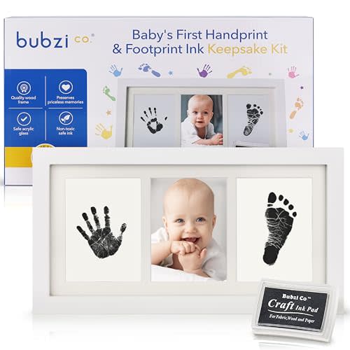 Bubzi Baby Hand & Footprint Kit - Baby Keepsake New Mom Gift - Baby Hand Print & Baby Footprint Kit with Ink Pad for Baby Hand & Footprints - Unique Baby Shower Gifts for New Parents (White)