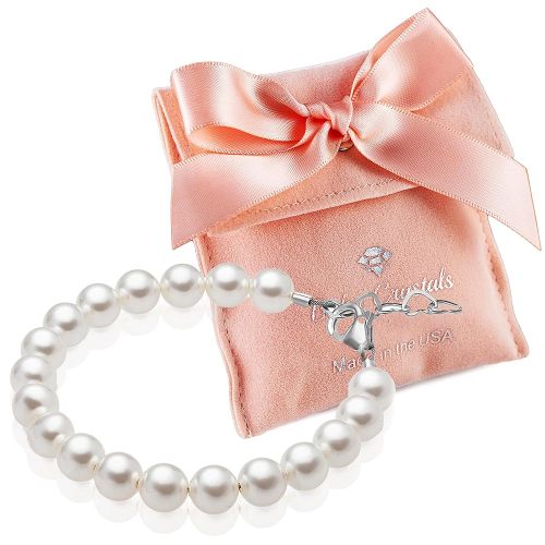 Delicate Sterling Silver Bracelets for Girls with High End White European Simulated Pearls, Elegant Girls Jewelry, Pearl Bracelet for Birthday Gifts Flower Girls