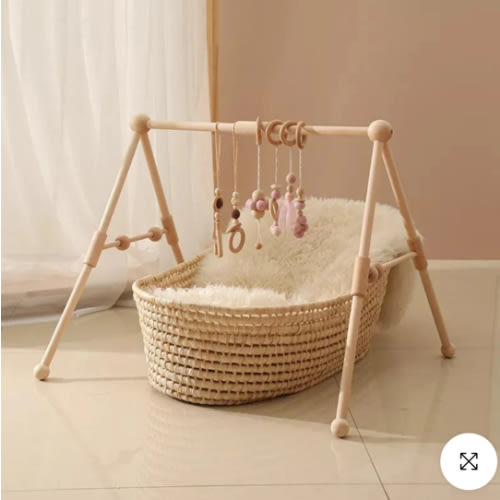 Montessori Baby Gym & Hanging Toys Set Wooden Play Gym for Babies – Cozybabywear