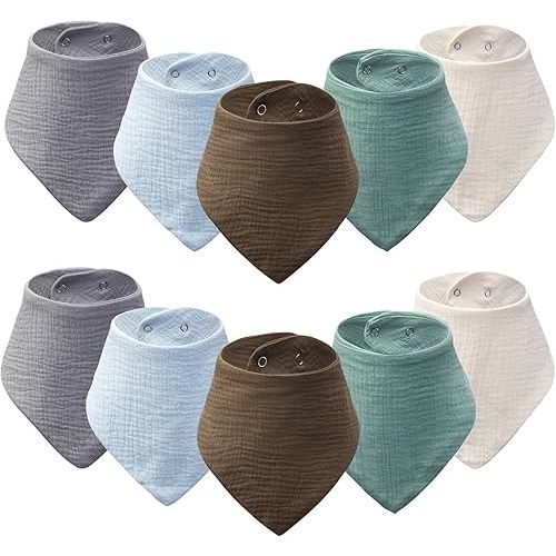 10-Pack Baby Bandana Bibs, 100% Cotton Drool Bibs for Boys & Girls, Soft Absorbent Teething Bib for Newborn Infant Toddler