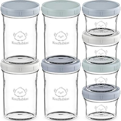 KeaBabies 4pk 8oz & 4pk 4oz Glass Baby Food Containers - Leak-Proof, Microwavable Small Baby Glass Jars with Lids, Baby Food Storage Containers, Baby Snack Containers, BPA-Free Baby Food Jars (Slate)