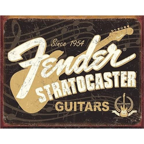 Desperate Enterprises Fender Stratocaster Guitars 60th Tin Sign - Nostalgic Vintage Metal Wall Decor - Made in USA