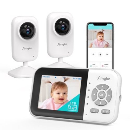 Simyke Upgrade Video Baby Monitor with 2 Cameras and Audio 2.8" LCD Screen, Night Vision, APP, 2 Way Talk, 1200ft Long Range, Feeding Clock, Temperature Detection, Portable Wireless Baby Cam Home Use