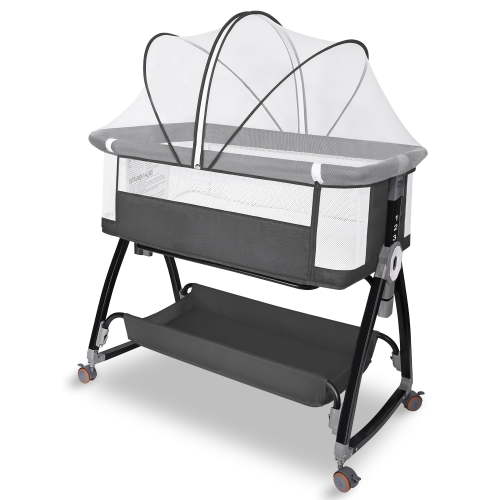 Baby Bassinet, HDJ Baby Bedside Sleeper Bassinet with Storage Basket for Infant, Bedside Crib for 0-6 Months, Dark Gray