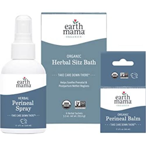 Earth Mama Postpartum Recovery Kit, Take Care Down There® Trifecta with Organic Perineal Balm, Sitz Bath & Herbal Peri Spray, 3-Piece Set