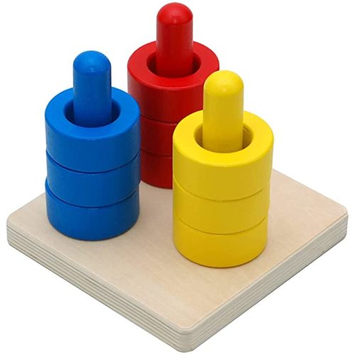 Montessori Colored Discs on 3 Colored Dowels