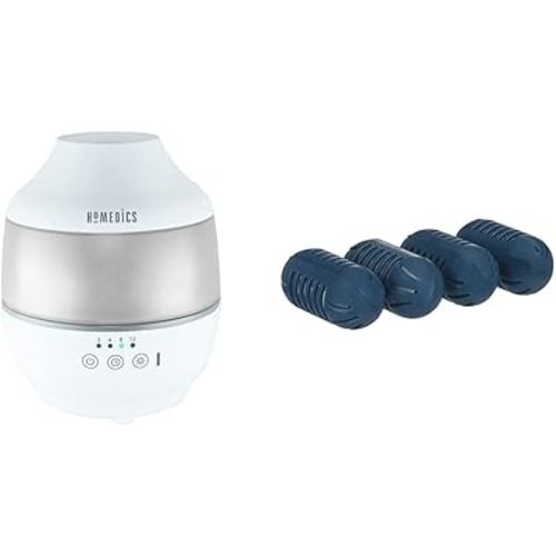 HoMedics Humidifiers for Rooms, Offices, Home, Nursery and Plants. & Demineralization Cartridge for Ultrasonic Humidifiers | 4-pack Replacement Cartridges | Prevents Hard Water Build-Up