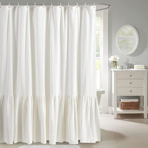 YoKii Mermaid Ruffle 72x72 100% Cotton Ivory White French Country Shabby Chic Shower Curtains Boho Farmhouse Country Cottage Aesthetic Bathroom Decors