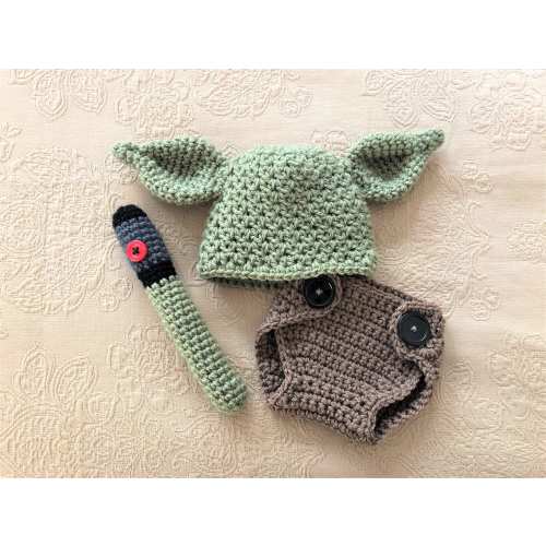 Character Hat with Diaper Cover and Light Sabre, Newborn Photo Prop, Halloween Costume